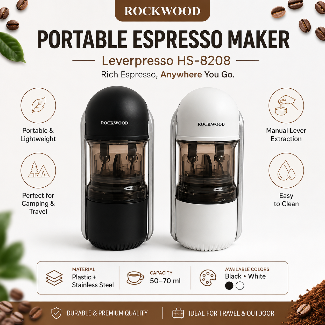 ROCKWOOD HS-8208 Portable Espresso Maker Manual Leverpresso Alat Kopi Espresso Mini Portable