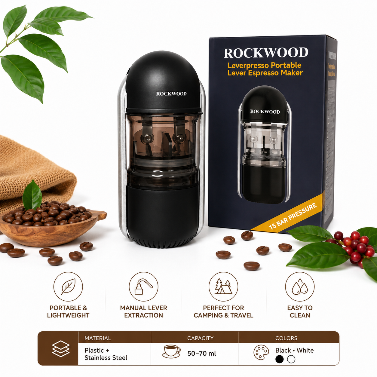 ROCKWOOD HS-8208 Portable Espresso Maker Manual Leverpresso Alat Kopi Espresso Mini Portable