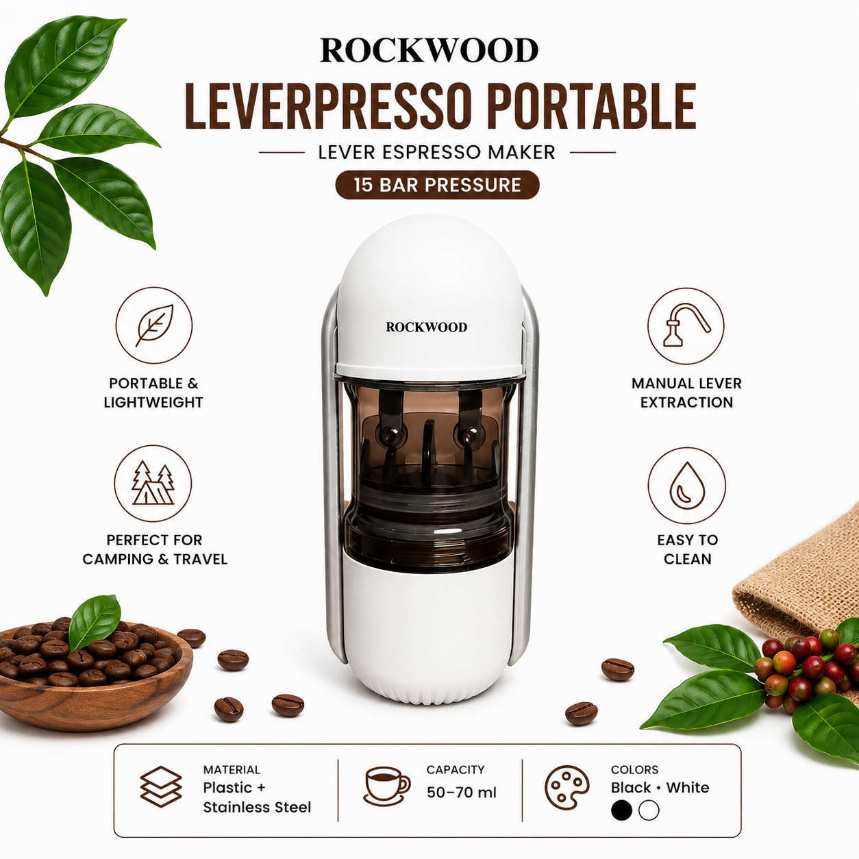 ROCKWOOD HS-8208 Portable Espresso Maker Manual Leverpresso Alat Kopi Espresso Mini Portable