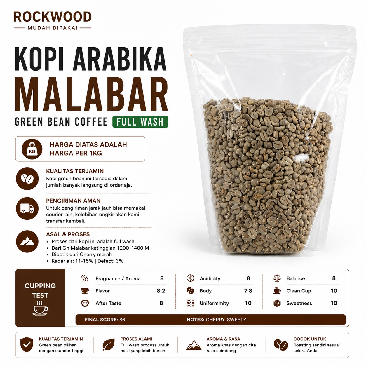 Kopi Arabika Malabar Green bean Coffee Full Wash