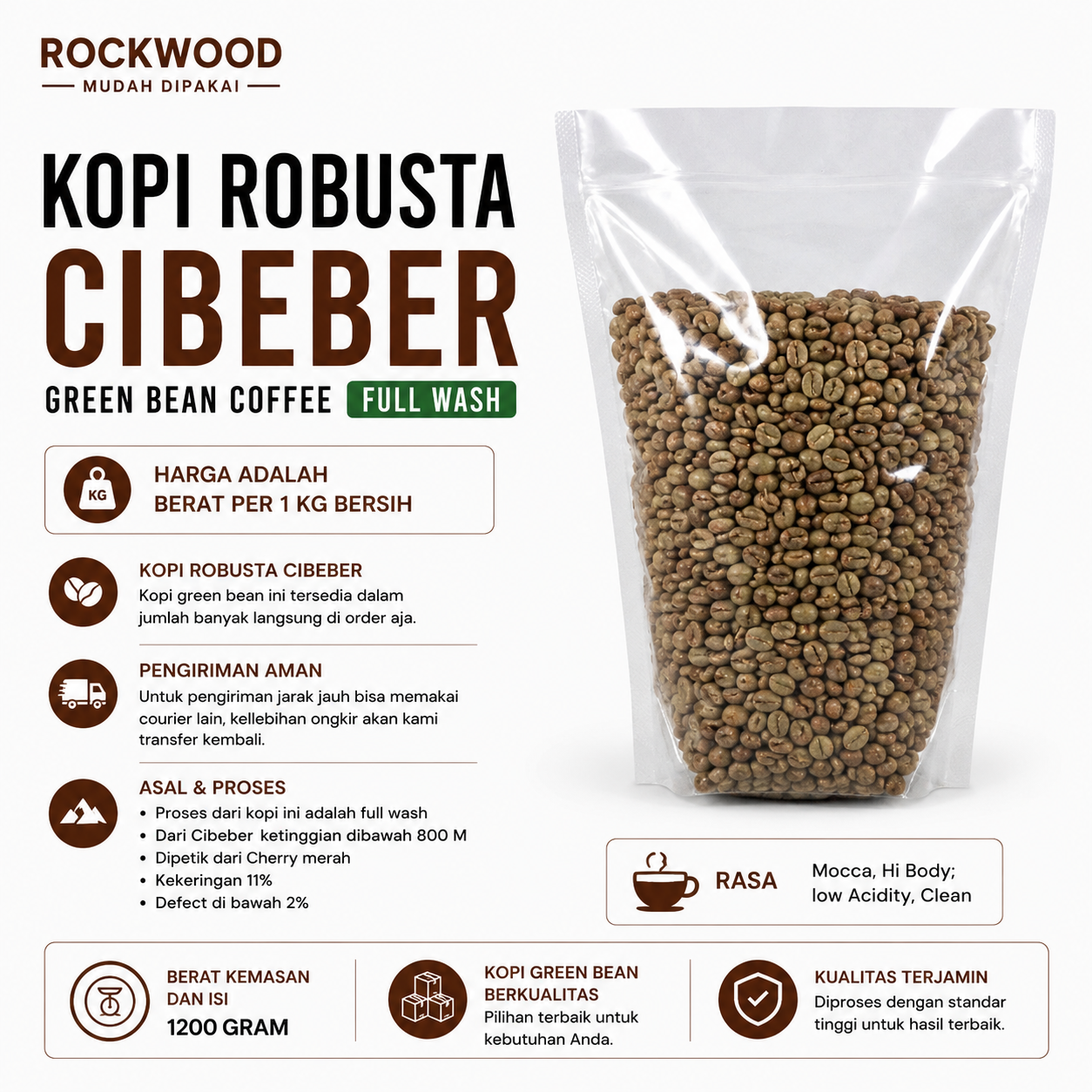 Kopi Robusta Cibeber Green bean Coffee Full Wash Kopi Robusta Cibeber