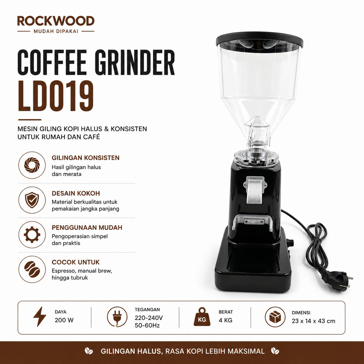 Rockwood Coffee Grinder LD019/KS500N Mesin Giling Kopi Espresso