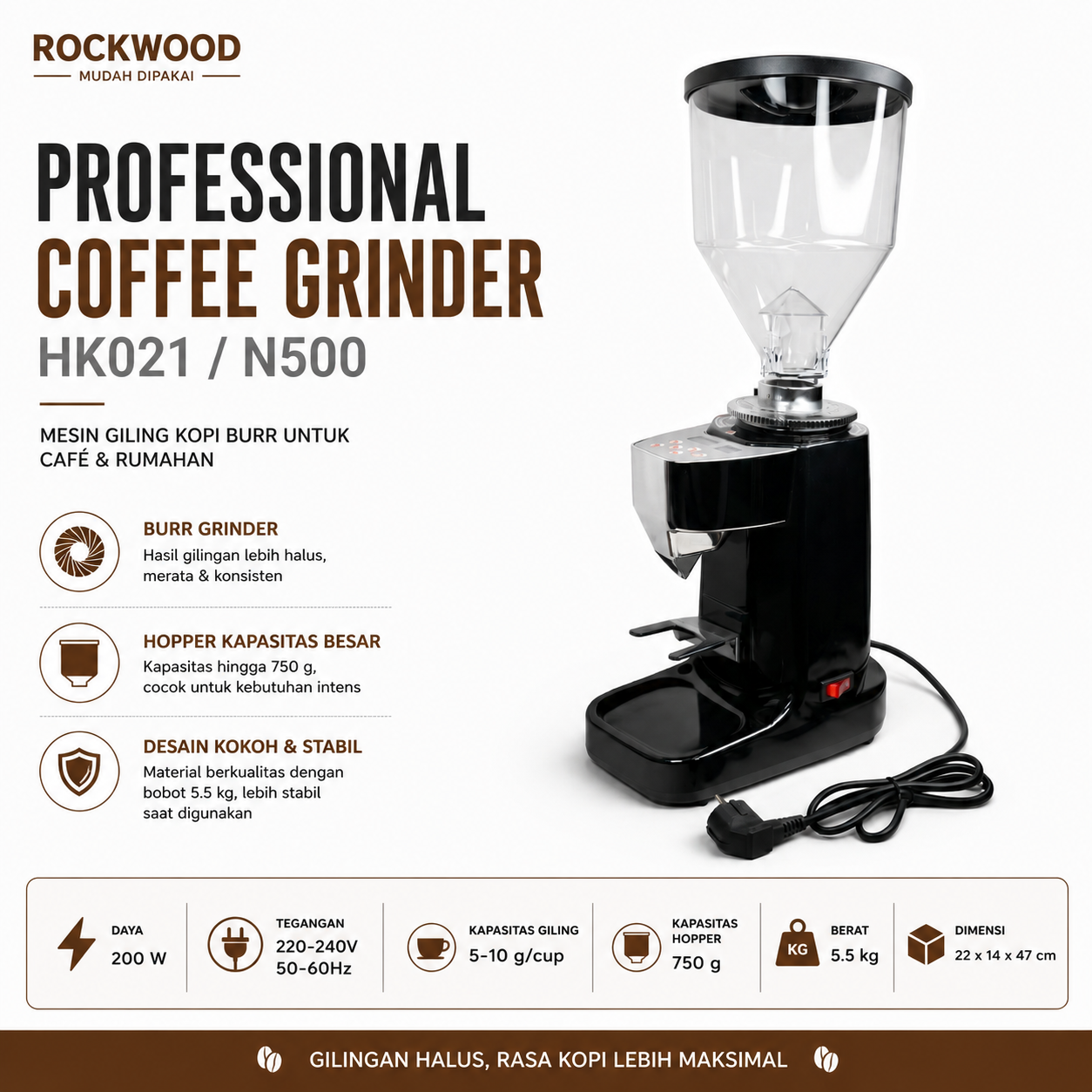 Rockwood Coffee Grinder HK021/LD021 Mesni Giling Kopi Espresso