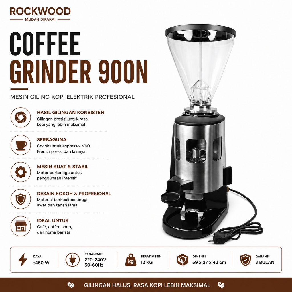 Rockwood Coffee Grinder With Doser 900N / N900 Mesin Giling Kopi
