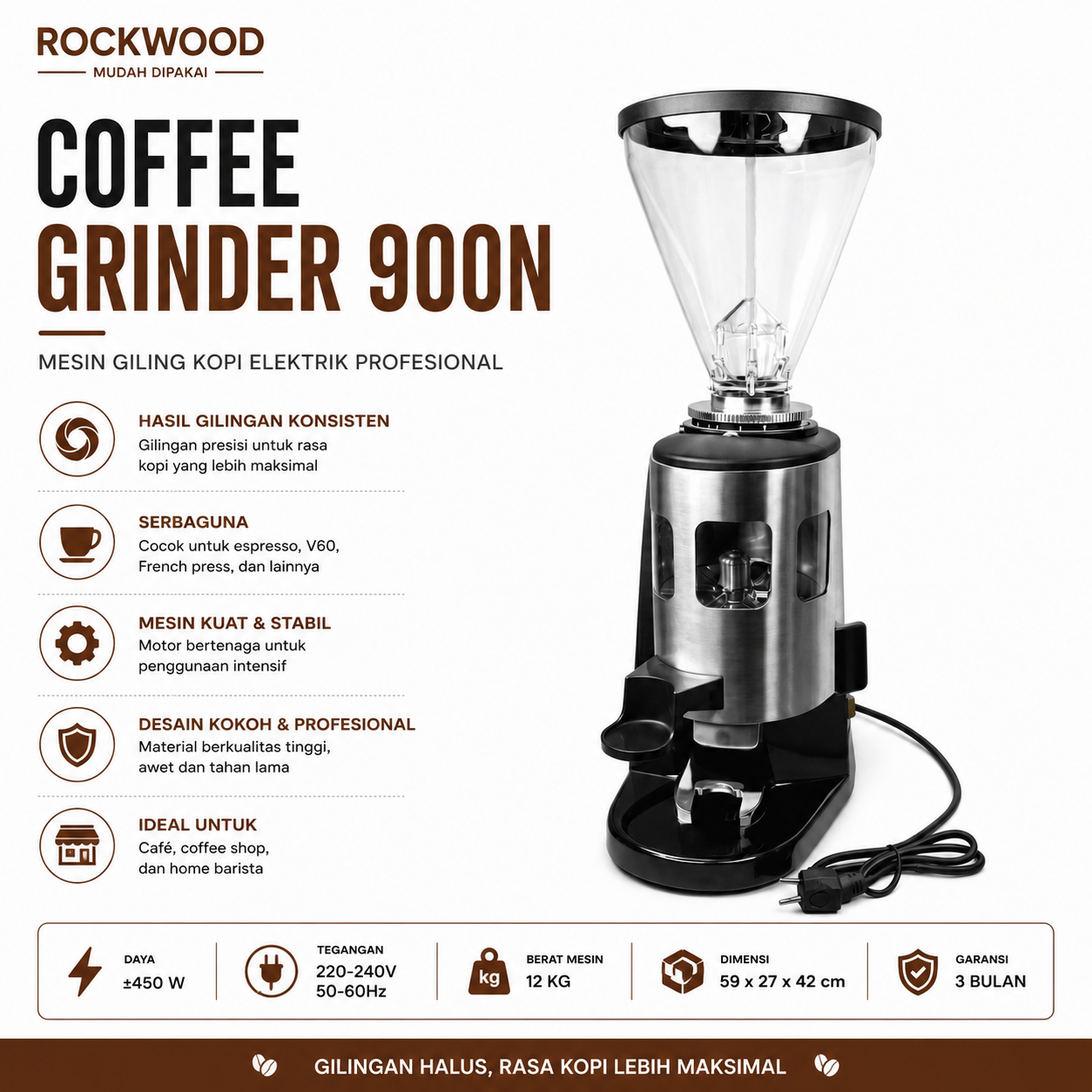 Rockwood Coffee Grinder With Doser 900N / N900 Mesin Giling Kopi