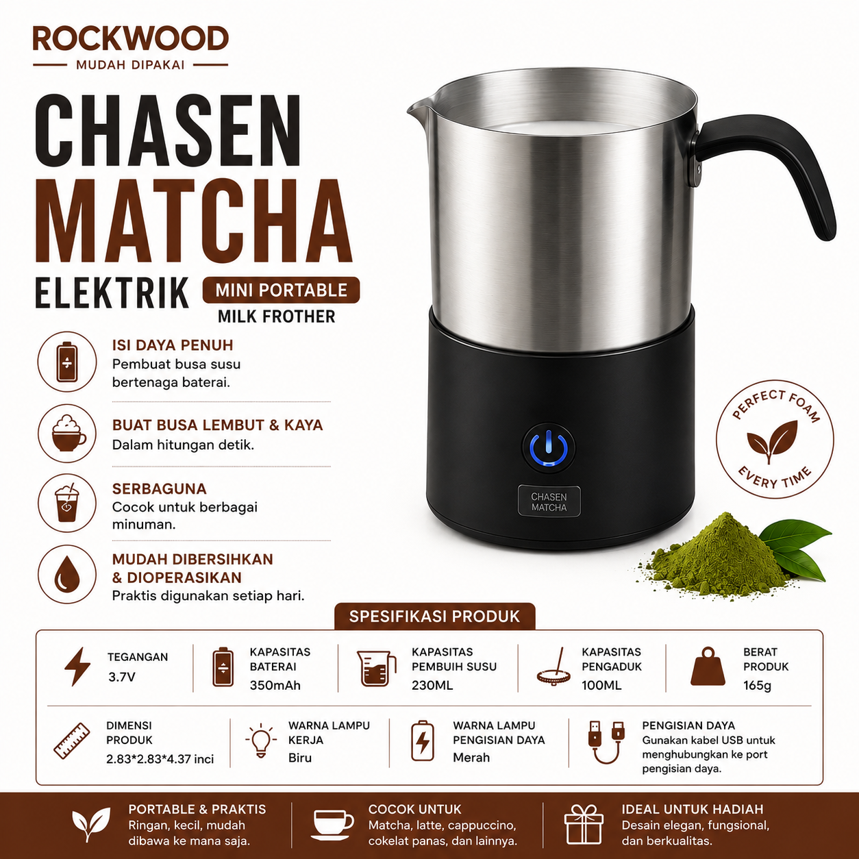 Chasen Matcha Elektrik Mini Portable Milk Frother