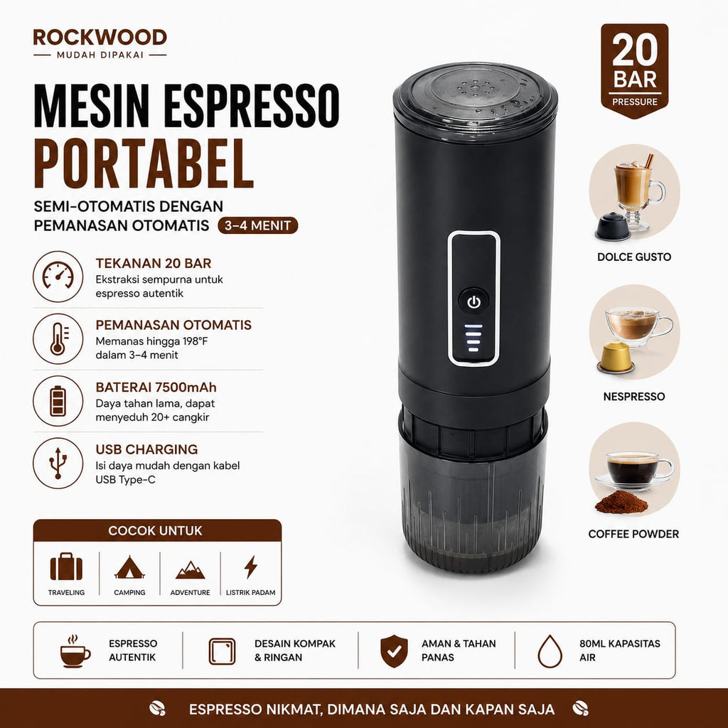 Portable Electric Espresso Machine with 3-4 Min Self-Heating