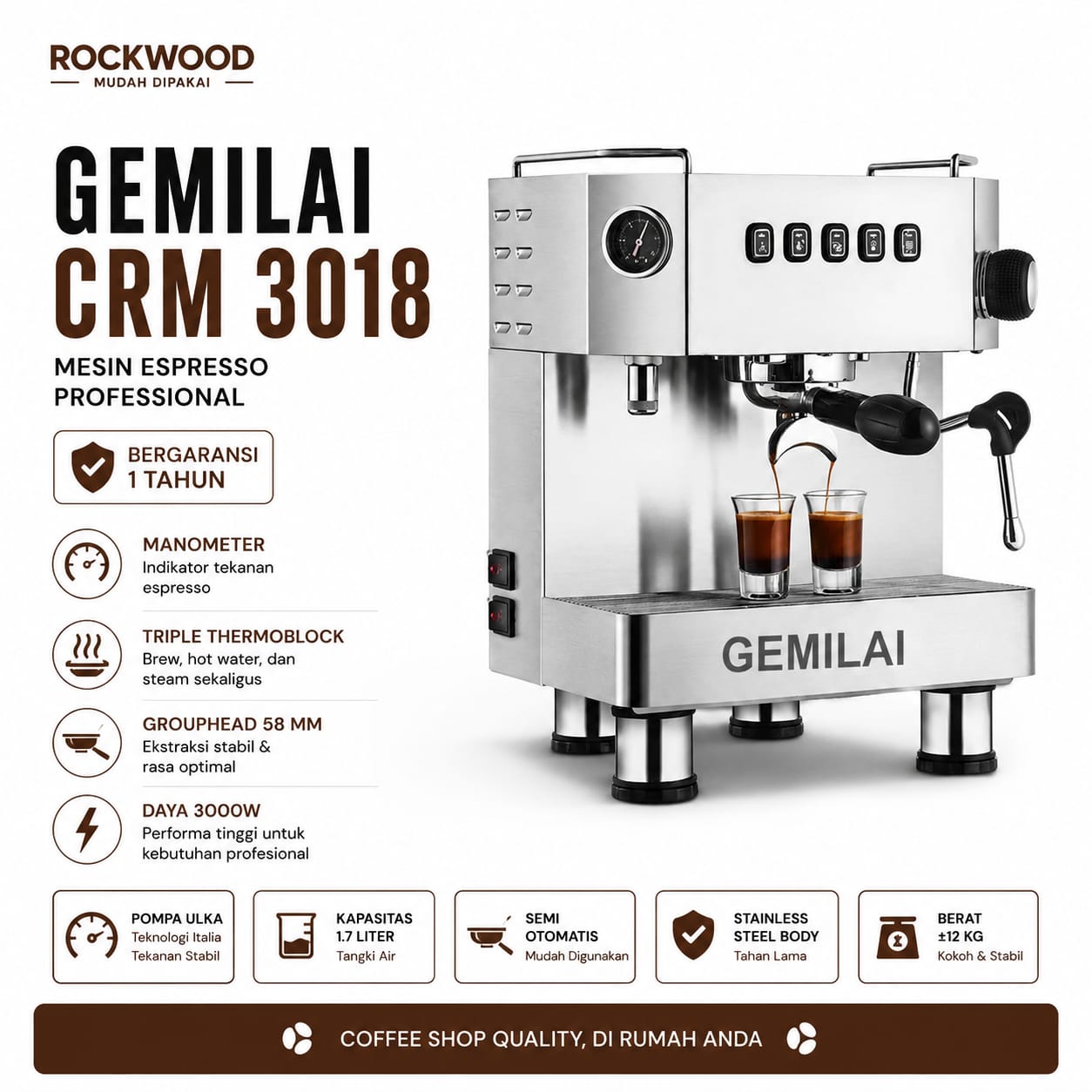 MESIN ESPRESSO GEMILAI CRM 3018