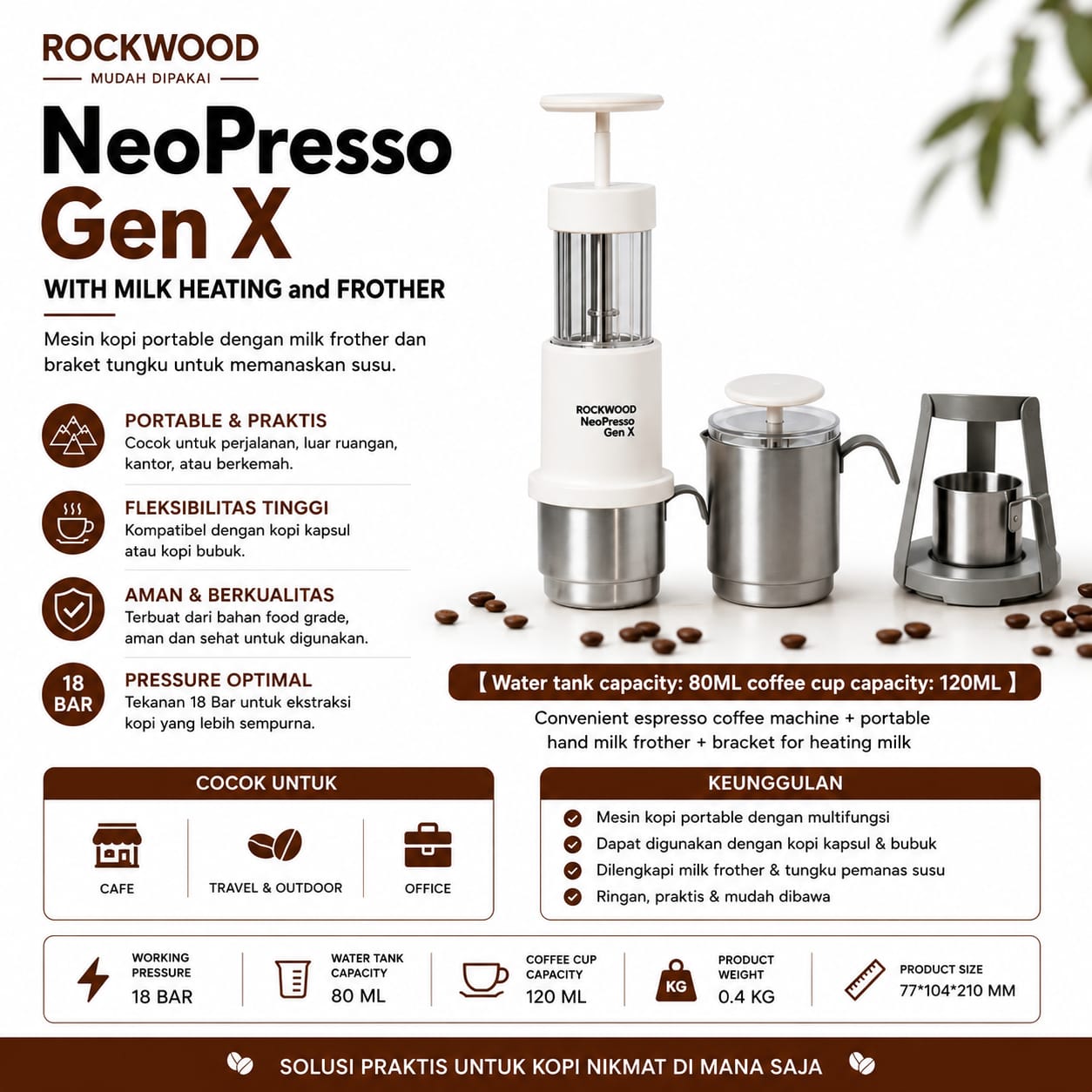 Minipresso pembuat espresso portable dengan Steam susu