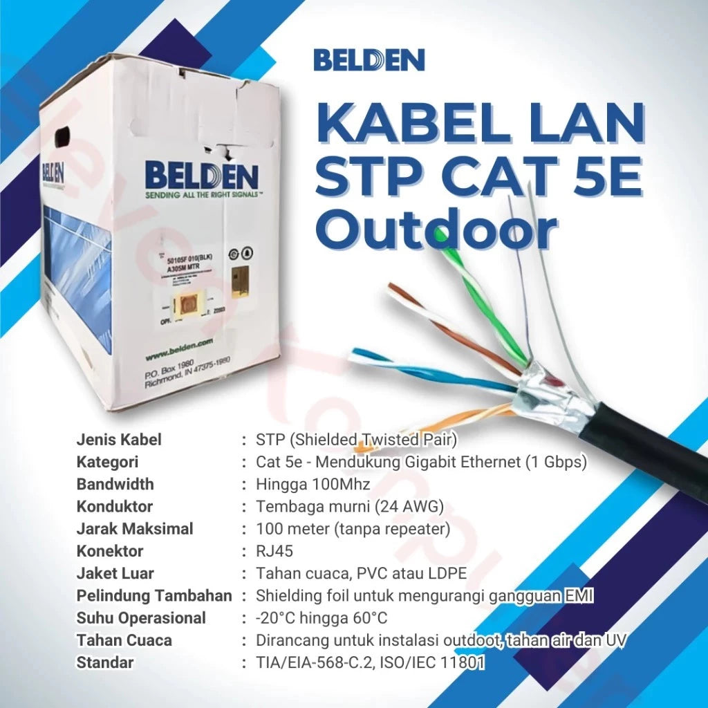 Kabel Belden CABLE CAT 5E STP/FTP 10/100 Mbps 50105F WARNA HITAM