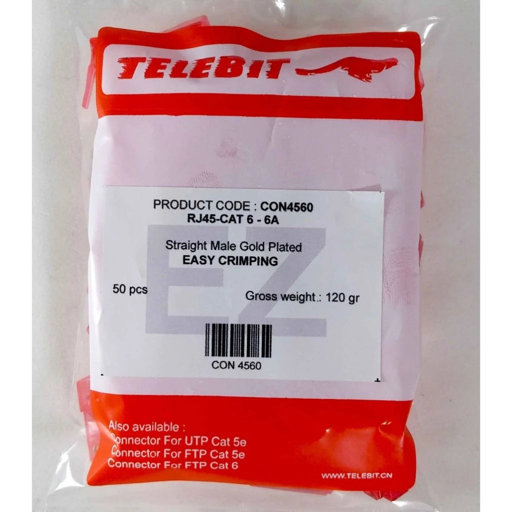 Konektor RJ45 Gold P Kecepatan 1 Gbps CAT 6 TELEBIT Crimp anti gagal
