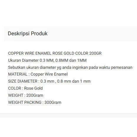 Kawat Enamel Rose Gold Color per spool 200Gram Telebit