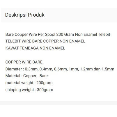 Bare Copper Wire Per Spool 200Gram Non Enamel Telebit