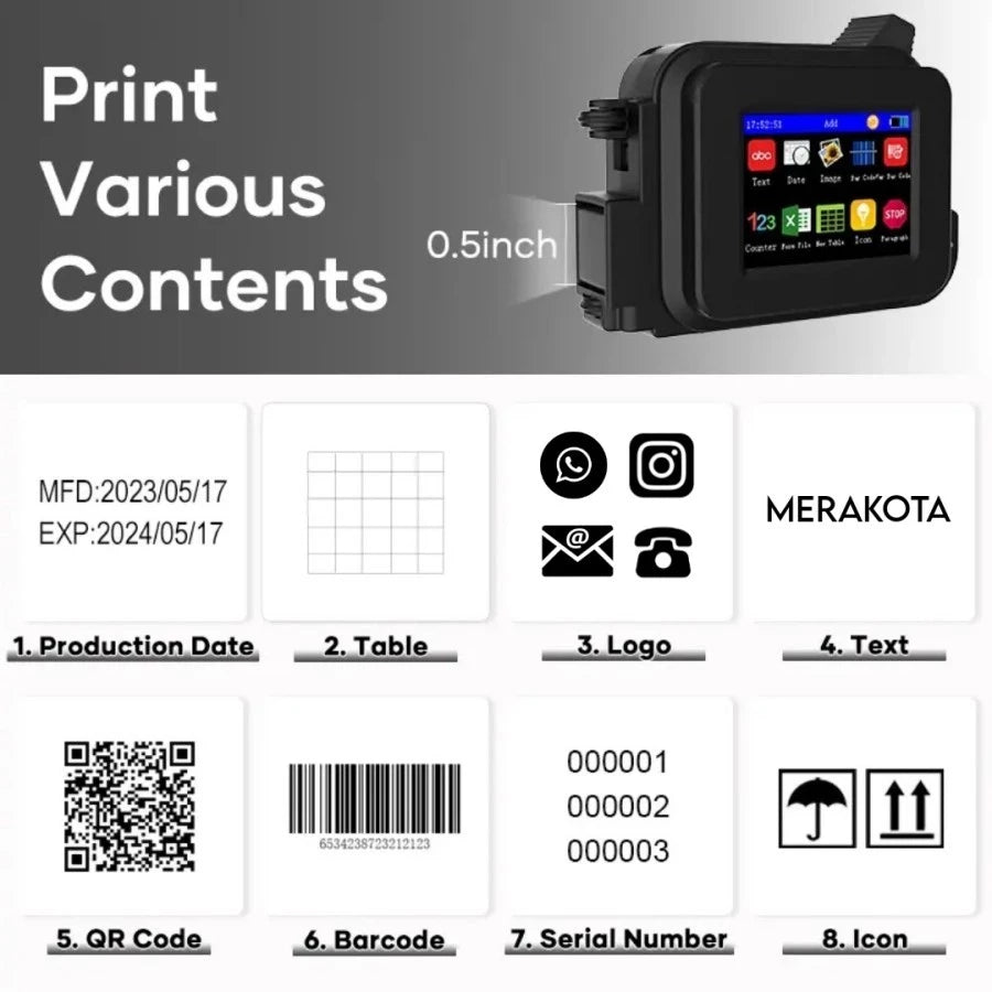 Batch Printer Mini Plus 12.7Mm Printer Inkjet Genggam anti luntur